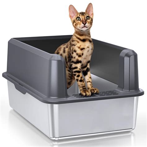 stainless steel litter box with lid nearby|extra large stainless steel cat litter box.